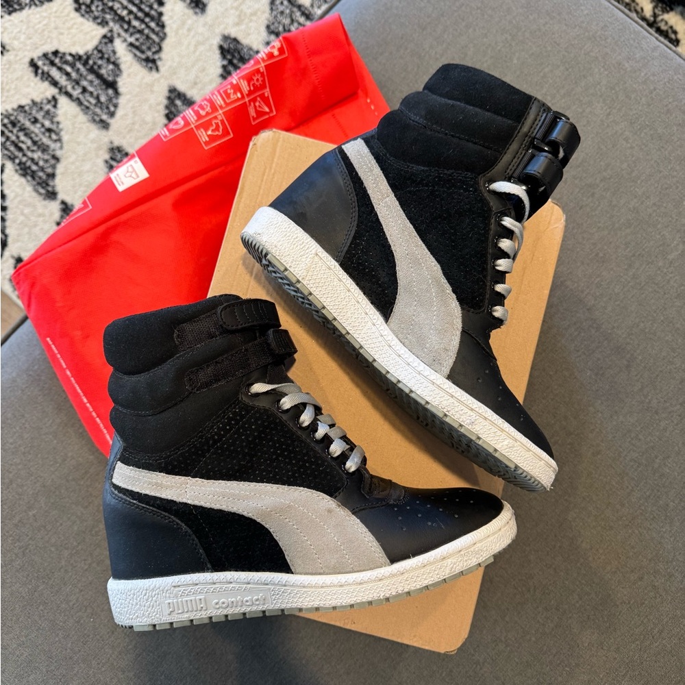 Women’s Puma Black White High-Top Sneakers Sky II wedge